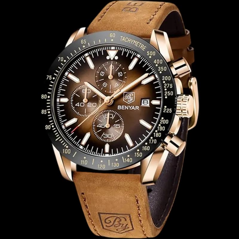Benyar Chronograph (Brown, Leather Strap)