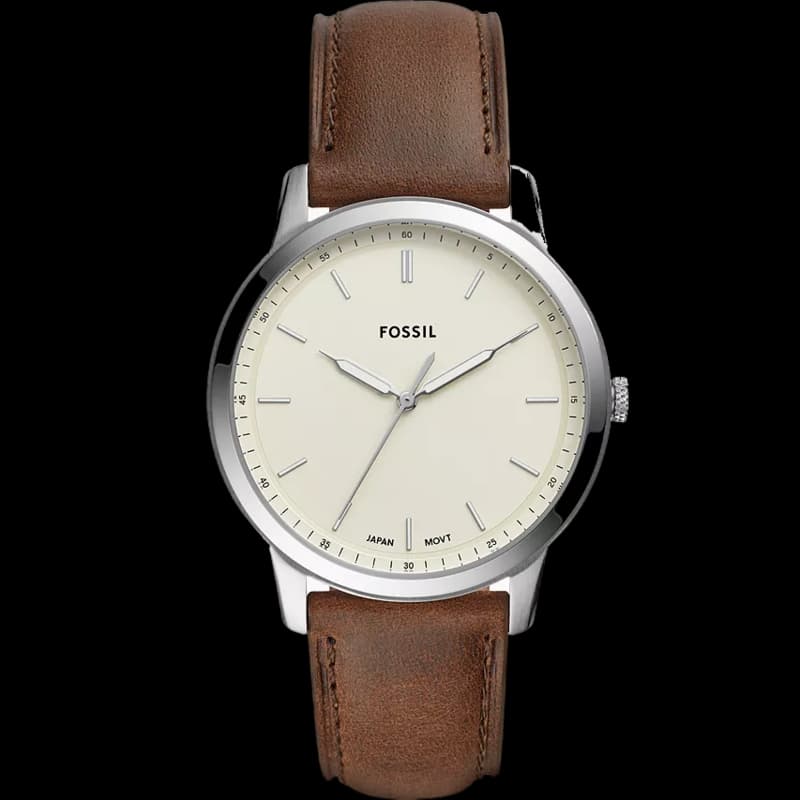 Fossil Minimalist Three-Hand Brown Leather Watch (Beige)